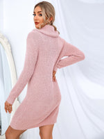 High Neck Flutter Knit Sweater Dress Without Belt