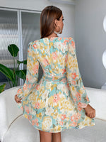 Floral Print Lantern Sleeve A-Line Dress