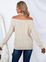 Solid Cold Shoulder Cable Knit Sweater