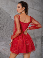 Double Crazy Star & Dobby Mesh Fit And Flare Dress