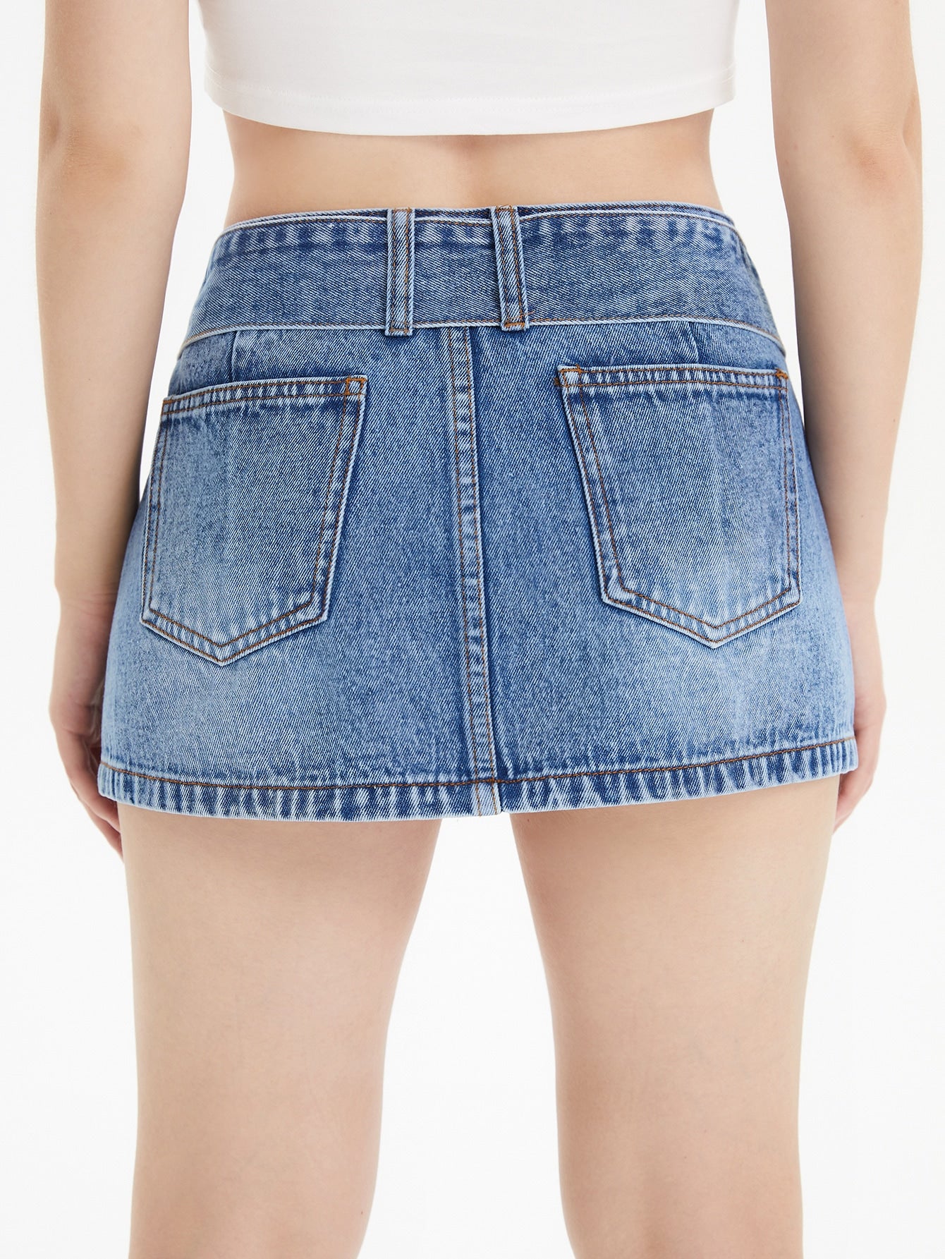 Buckled Belt Denim Mini Skirt