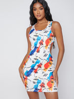 Figure Graphic Cut Out Waist Bodycon Dress