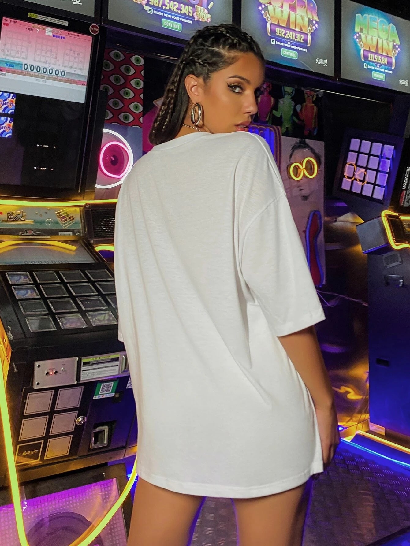 Car & Letter Graphic Drop Shoulder Tee