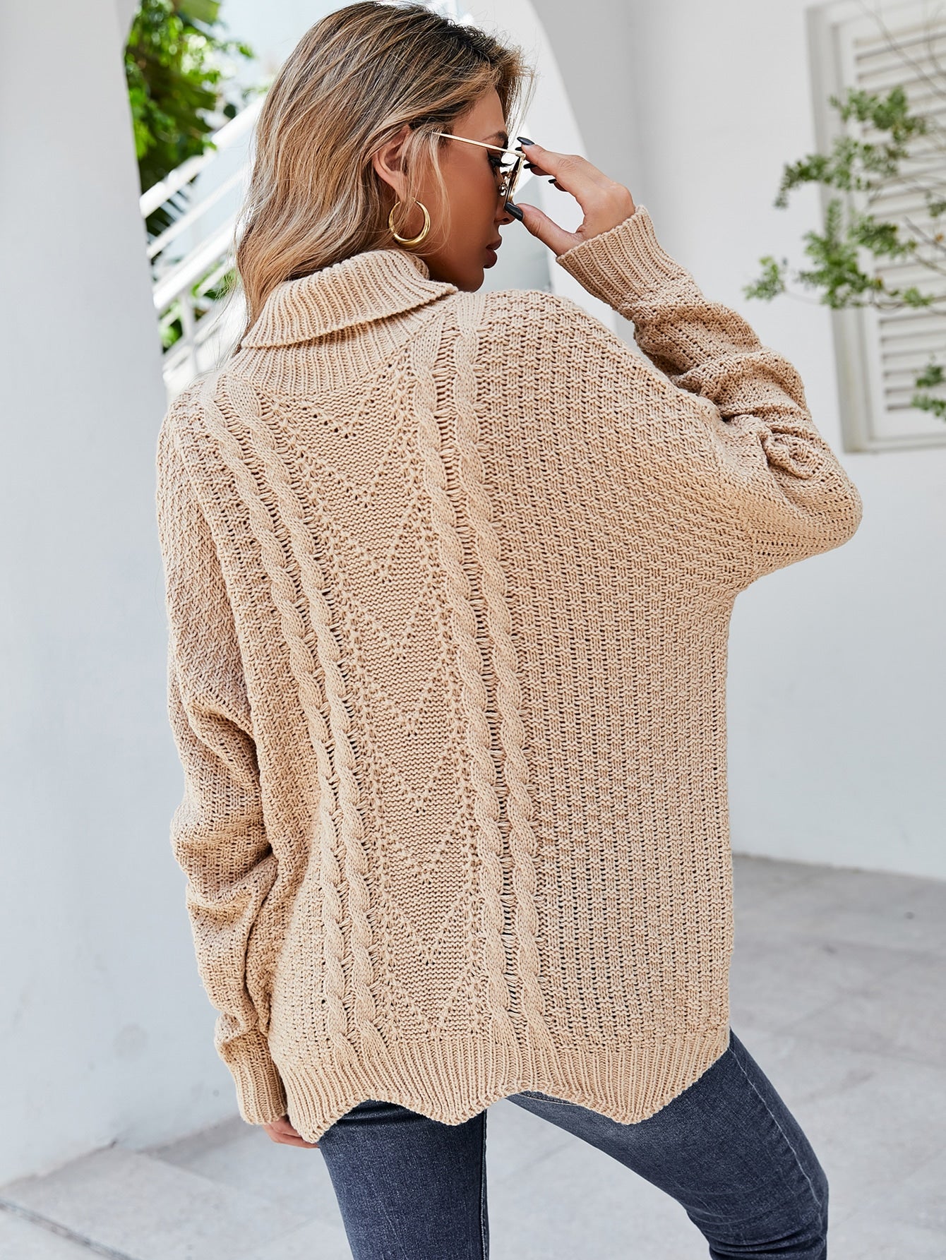 Turtleneck Chevron Hem Sweater