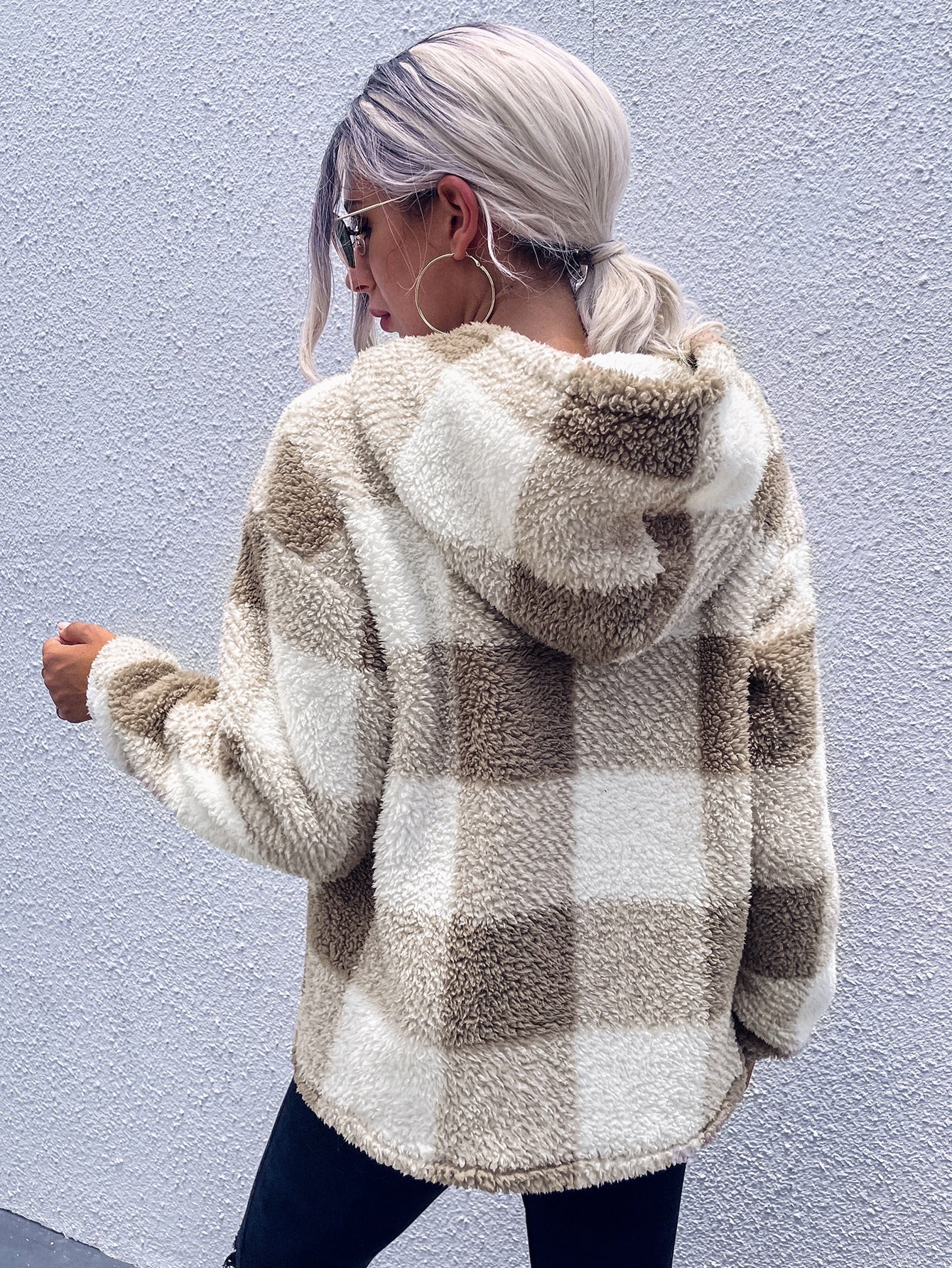 Buffalo Plaid Pattern Drop Shoulder Flannel Hoodie