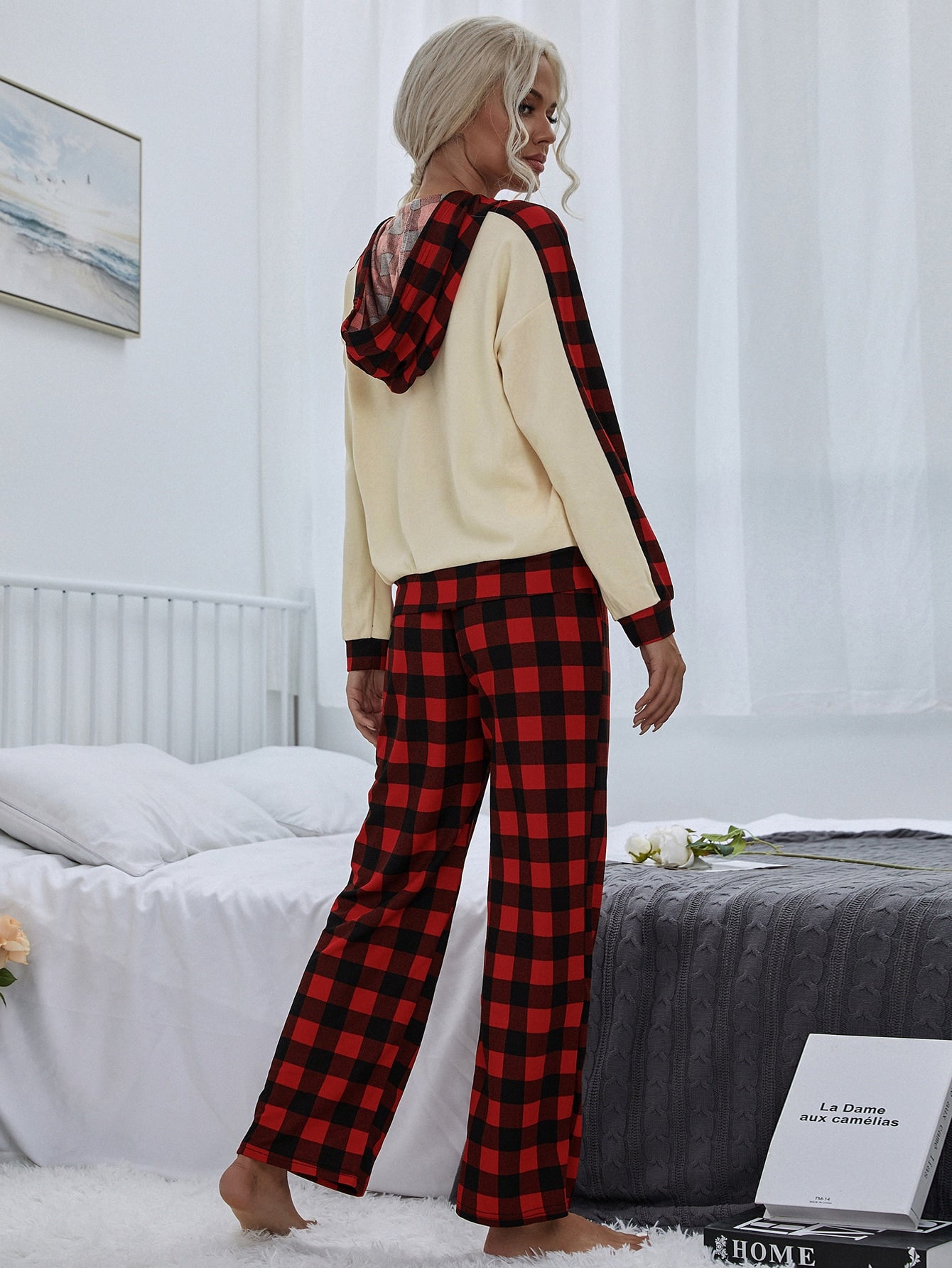 Plaid Hoodie & Pants Pajama Set
