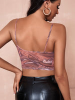 Marble Print Draped Front Crop Mesh Cami Top
