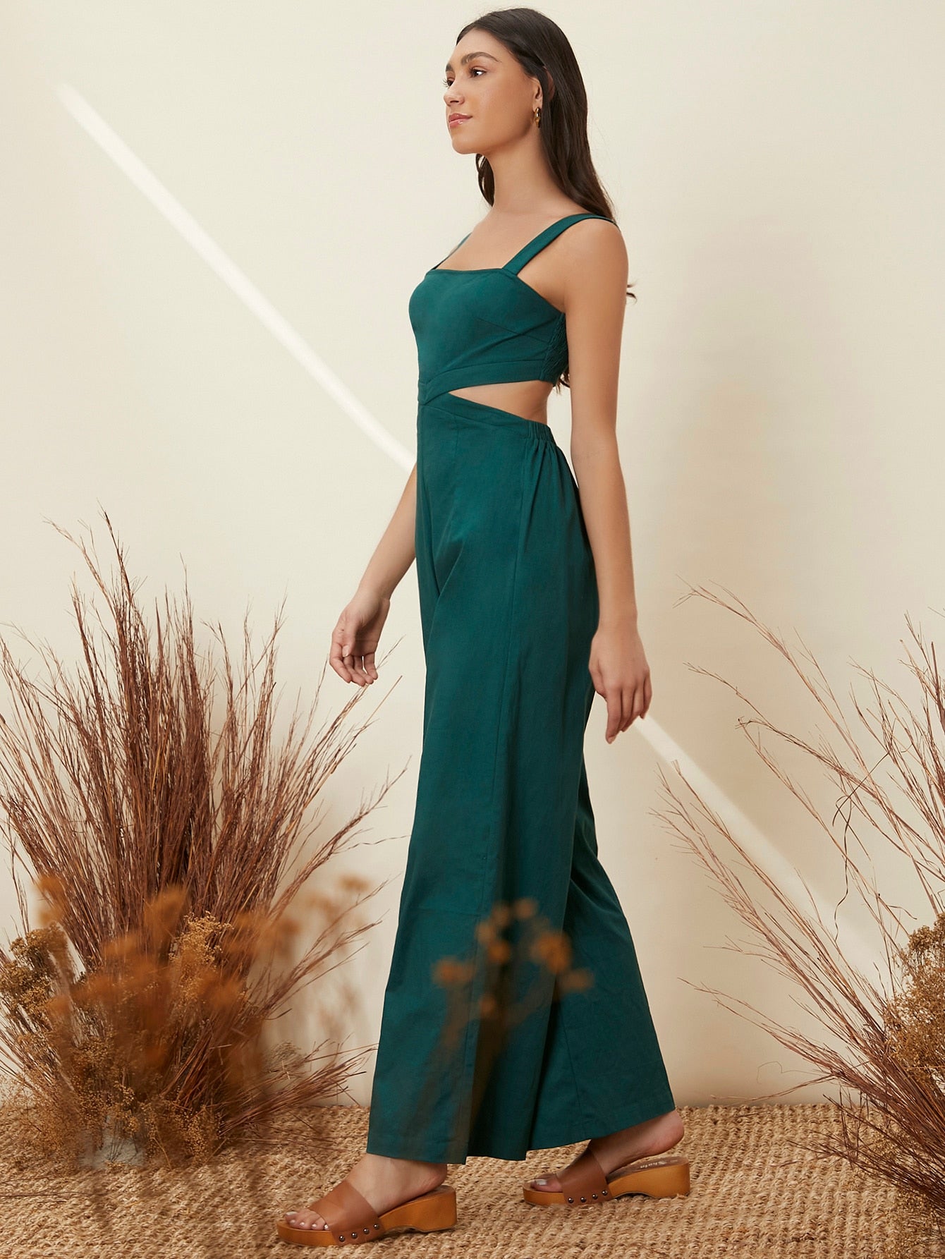 Cutout Detail Solid Cami Jumpsuit