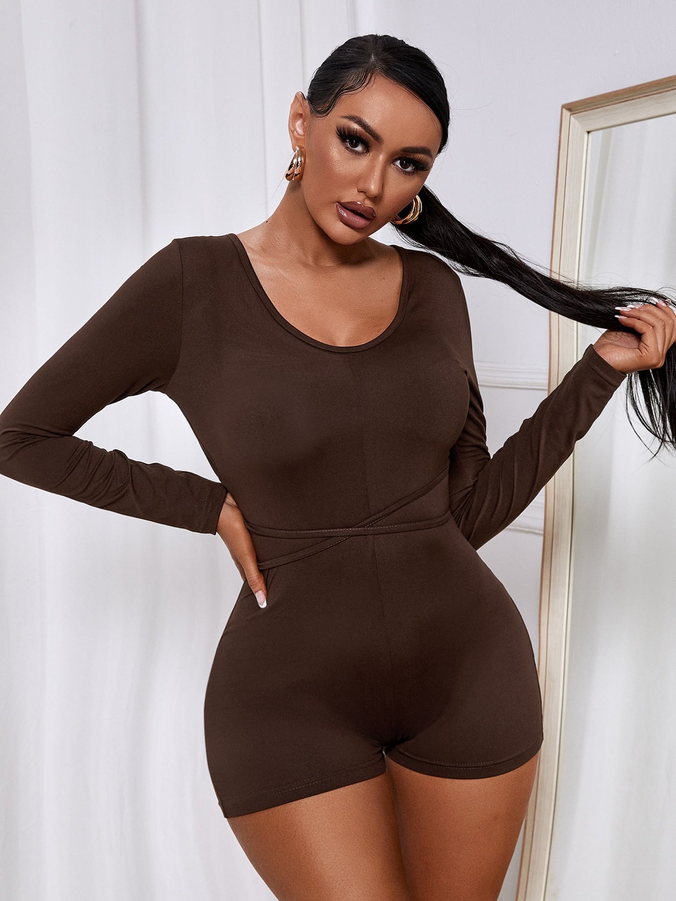 Crisscross Tie Back Cut Out Unitard Romper