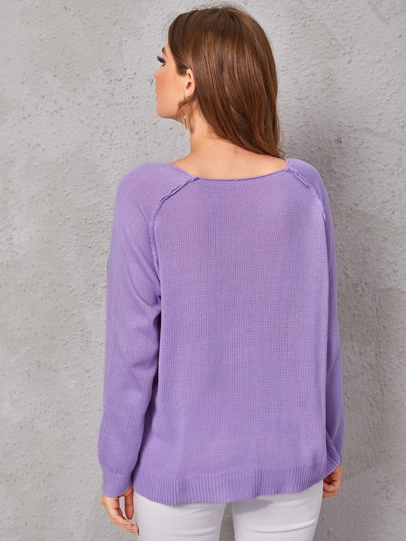 Solid Raglan Sleeve Sweater