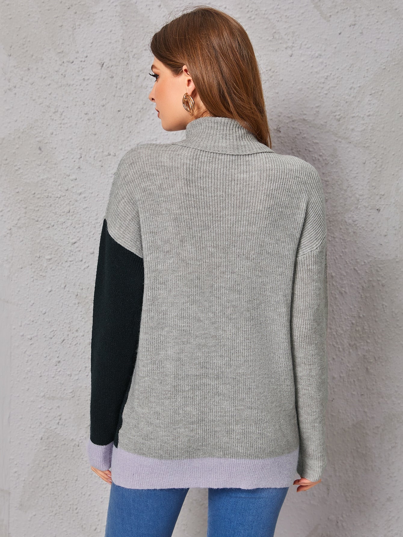 Rolled Neck Colorblock Sweater