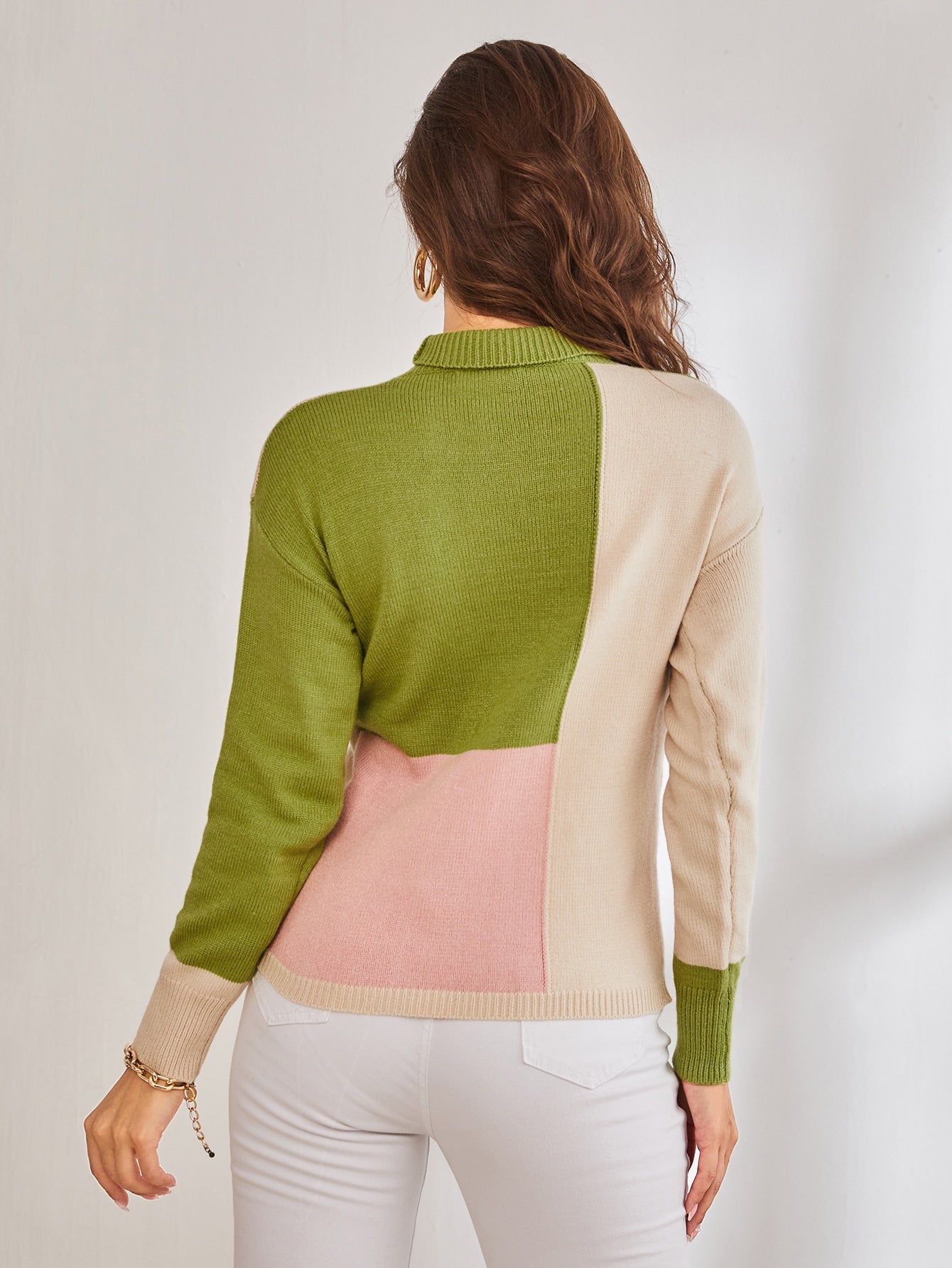 High Neck Colorblock Sweater