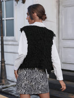 Solid Shaggy Knit Sleeveless Cardigan Without Blouse