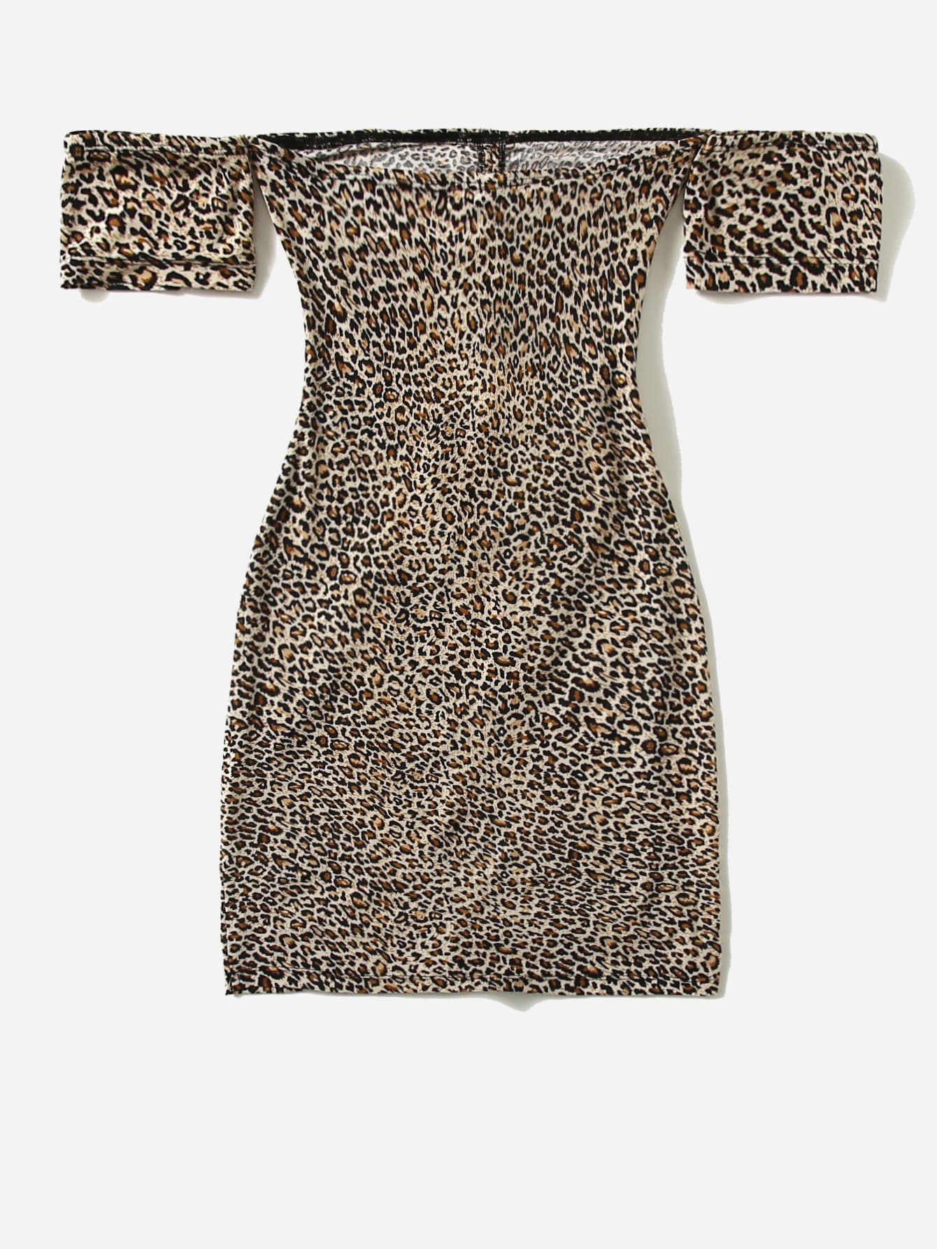 Leopard Print Off Shoulder Drawstring Dress