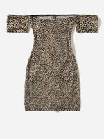 Leopard Print Off Shoulder Drawstring Dress