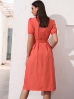 Solid Belted A-line Dress