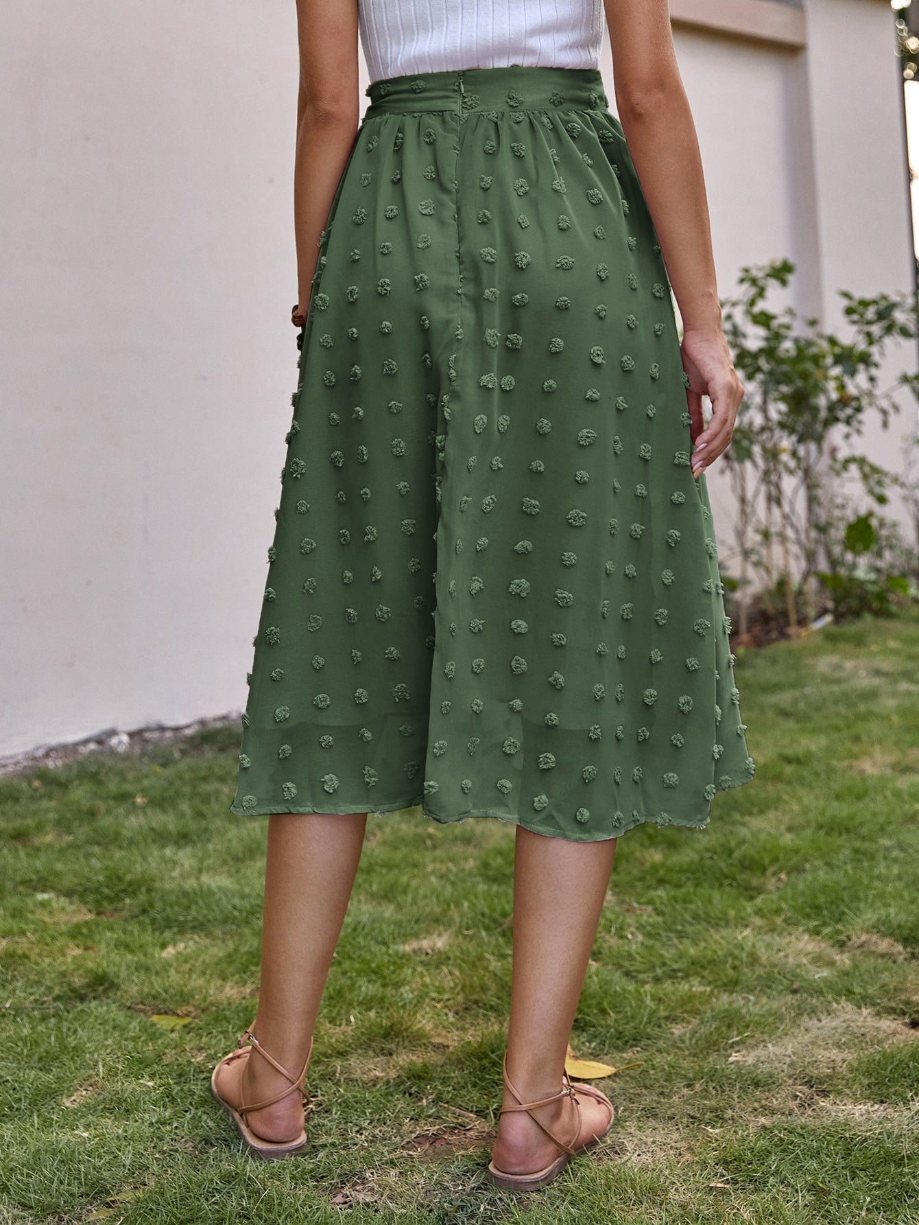 Swiss Dot Midi Flared Skirt