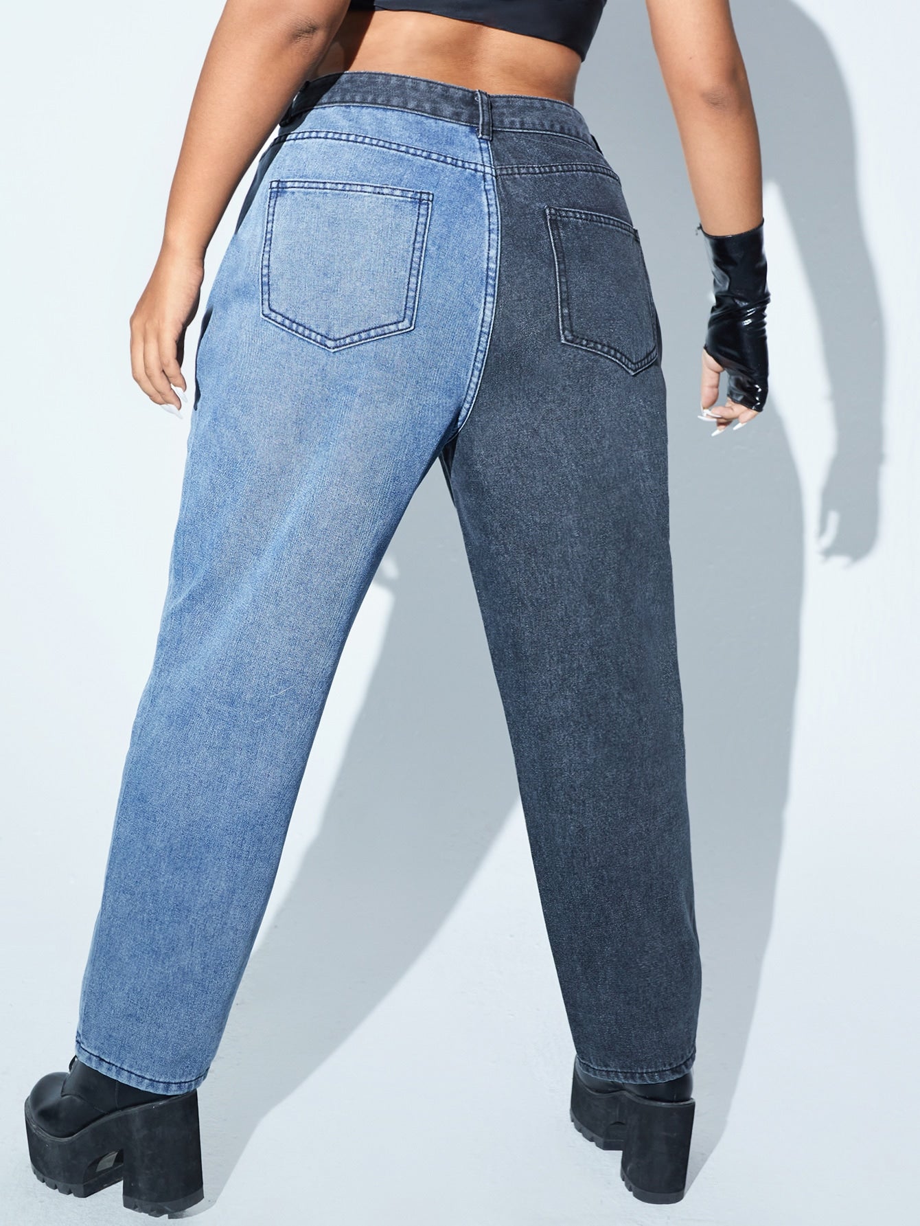 Plus High Waist Two Tone Baggy Jeans Without Belt