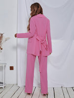 Lapel Collar Flap Detail Belted Blazer & Tailored Pants
