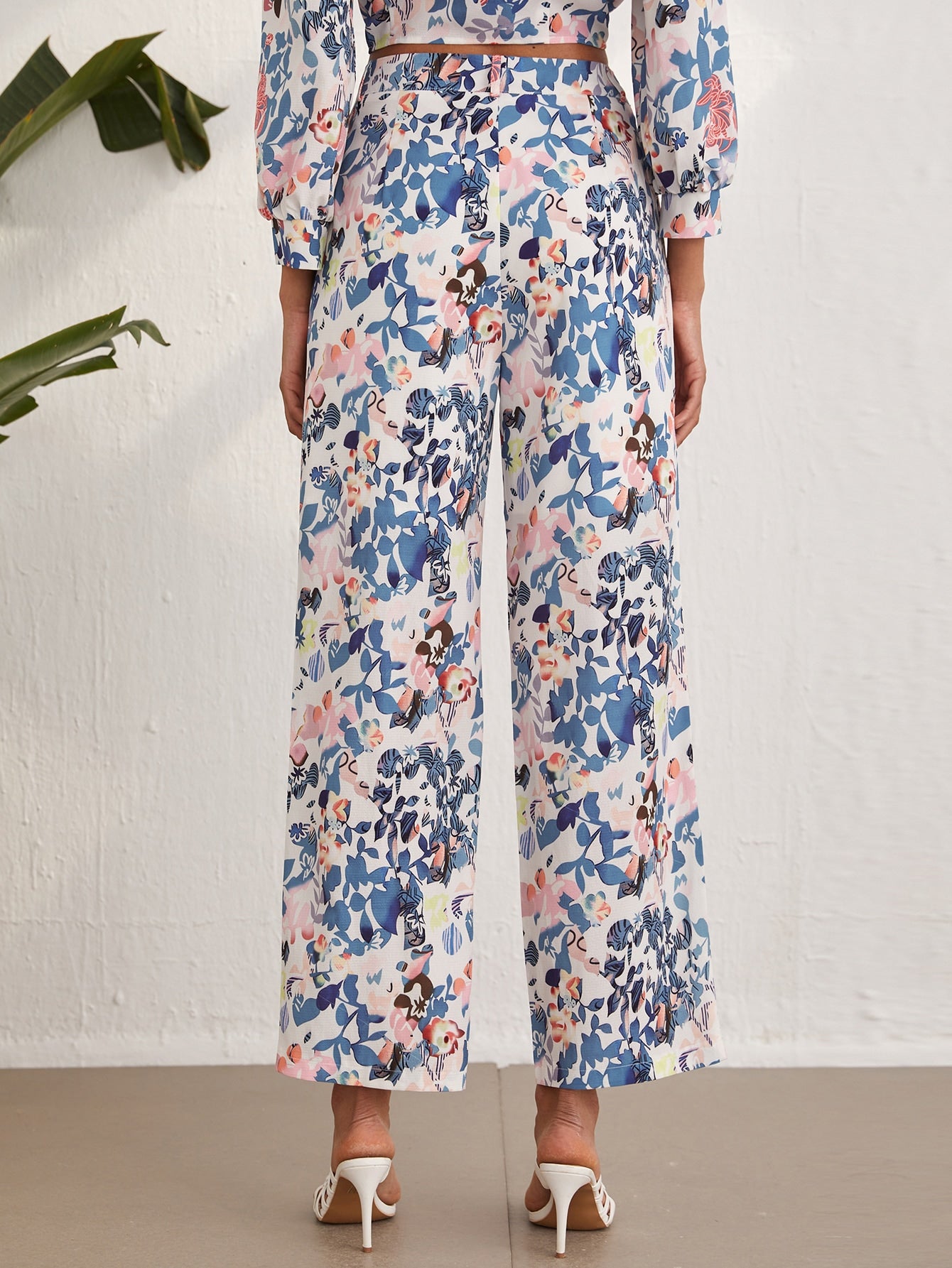 Allover Print High Waist Wide Leg Pants