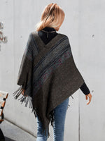 Space Dye Asymmetrical Fringe Hem Poncho Sweater