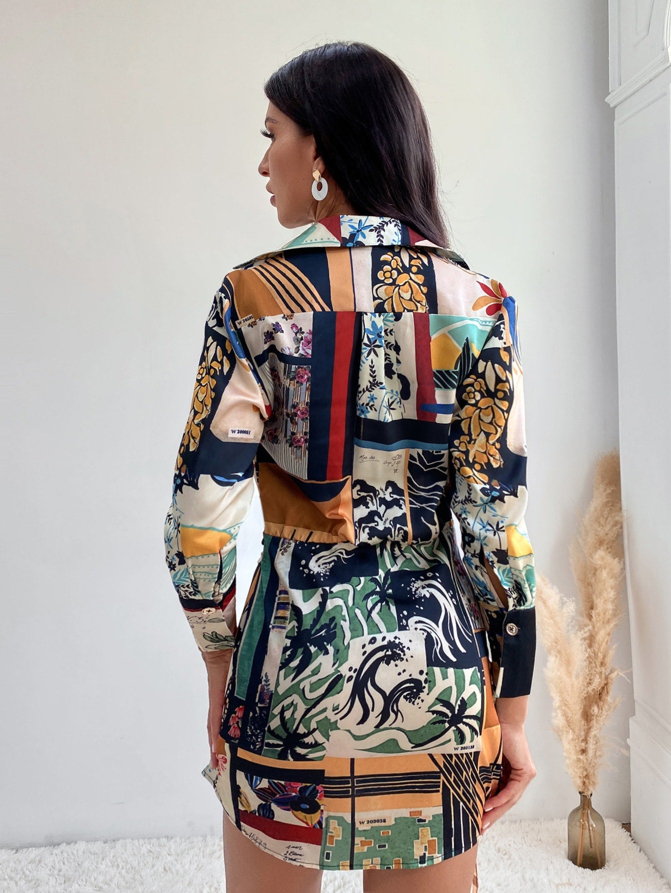 Floral Print Patchwork Pocket Front Knot Side Wrap Dress