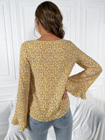 Allover Floral Print Flounce Sleeve Blouse