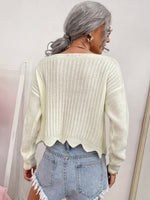 Drop Shoulder Scallop Trim Sweater