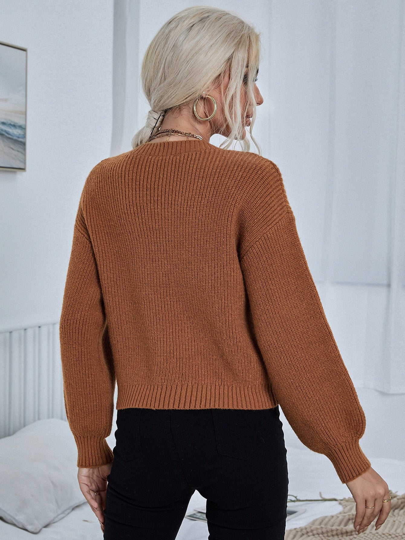 Drop Shoulder Bishop Sleeve Sweater