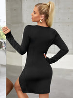 Twist Front Plunging Neck Asymmetrical Hem Dress