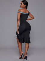 Off Shoulder Ruffle Asymmetrical Hem Dress