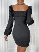 Lantern Sleeve Ruched Bodycon Dress