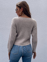 Crisscross Wrap Drop Shoulder Rib-knit Sweater