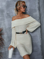 Off Shoulder Bishop Sleeve Sweater Dress