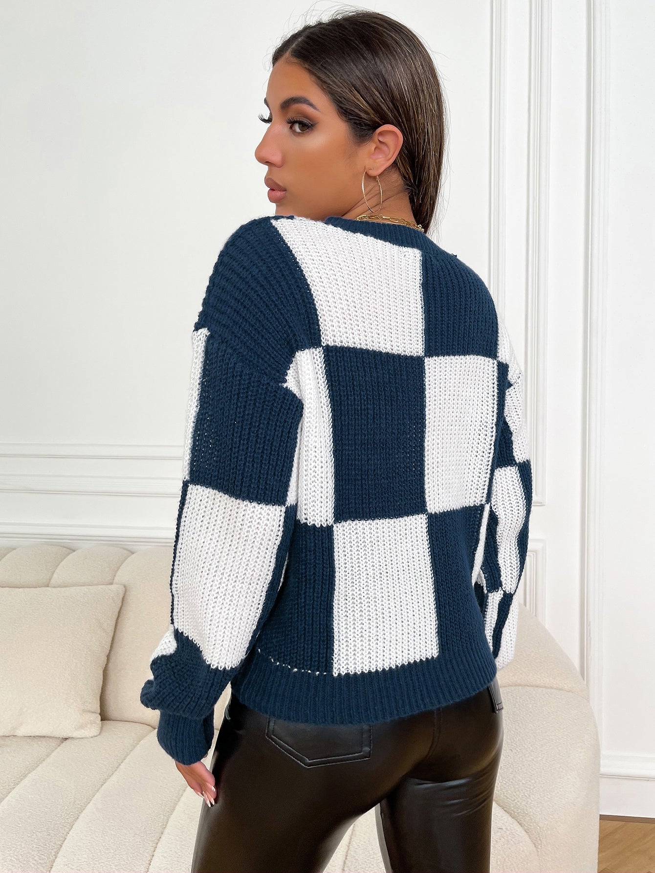 Plaid Drop Shoulder Sweater