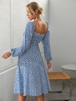 Ditsy Floral Print Lantern Sleeve Split Thigh Dress