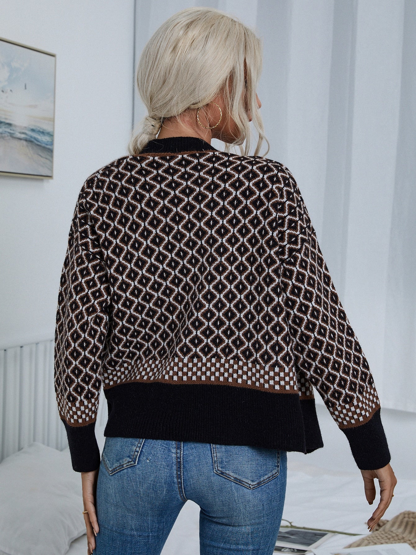 Argyle Pattern Button Front Cardigan
