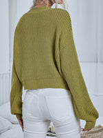 Button Front Cable Knit Drop Shoulder Cardigan