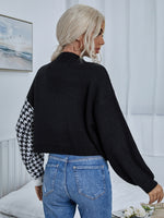 Stand Collar Houndstooth Pattern Sweater