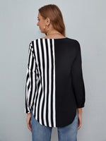 Striped Button Front Pocket Blouse