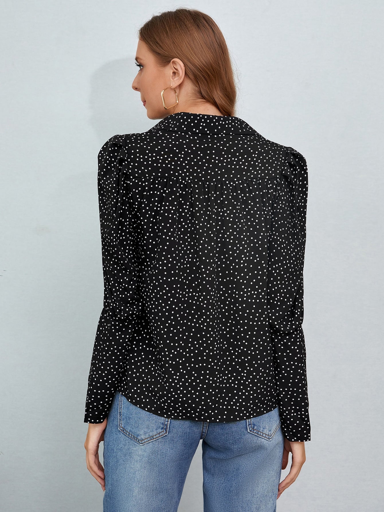 Polka Dot Gigot Sleeve Blouse