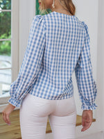 Gingham Print Ruffle Trim Blouse