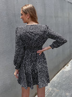 Polka Dot Bishop Sleeve Flared Hem Dress