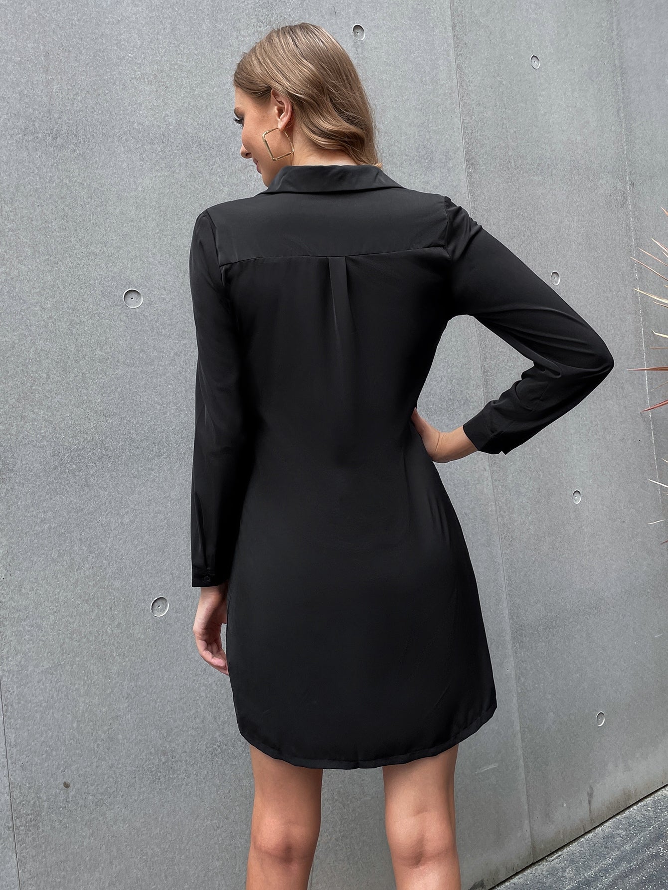 Solid Collared Button Up Shirt Dress
