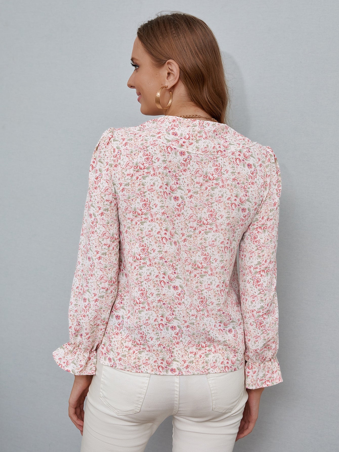 Floral Flounce Trim Blouse