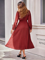 Shirred Waist Lantern Sleeve Pleated Hem Dress