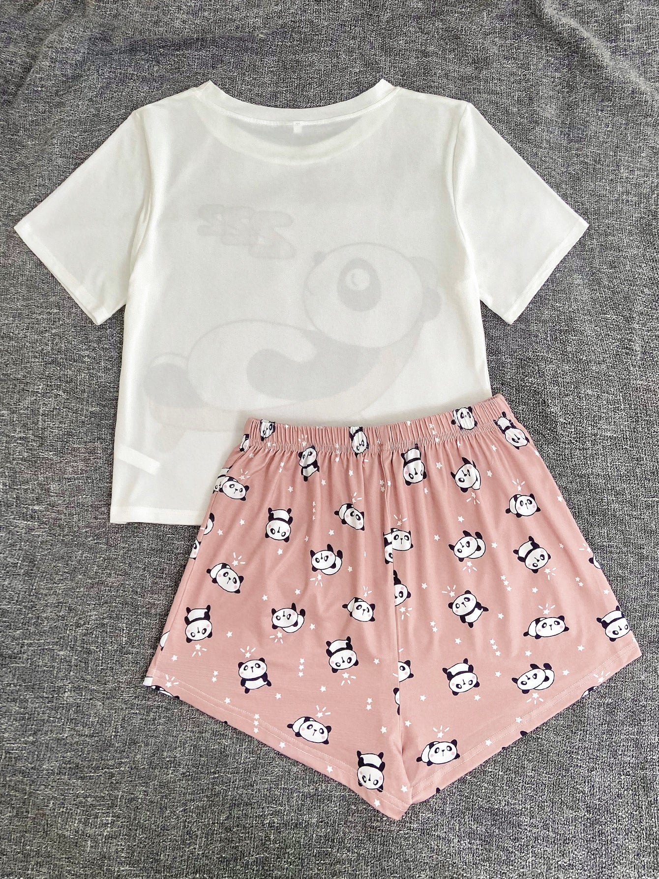 Panda And Letter Graphic Tee & Shorts PJ Set
