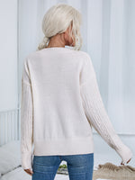 V-neck Drop Shoulder Cable Knit Sweater