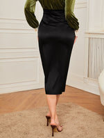 Twist Front Split Hem Satin Skirt