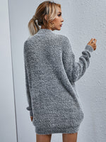 Mock Neck Drop Shoulder Fluffy Knit Sweater Without Belt